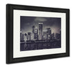 Framed Print, Chicago Night Time Skyline Photo With Michigan Lake Reflection Chicago Illinois
