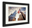 Framed Print, American Flag Over Skyscrapers